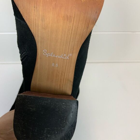 Splendid Gladis Black Suede Leather Ruched Knee High Heeled Boots Size 8.5 - Picture 13 of 16